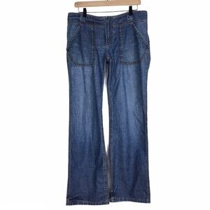 FREE PEOPLE Size 31 Jeans Y2K No Waistband Embroidered Rare Retro Ultra Low Rise